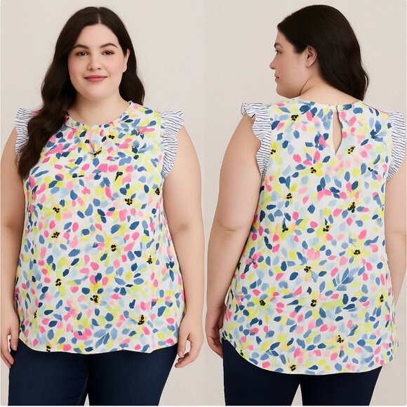 JODIFL Women's Plus Size 3X Sleeveless Multicolor Floral Print Blouse Top - Picture 1 of 7